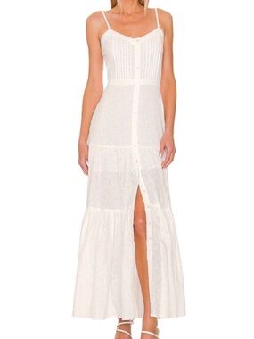 Veronica Beard White Button-Front Spaghetti Strap Maxi Dress